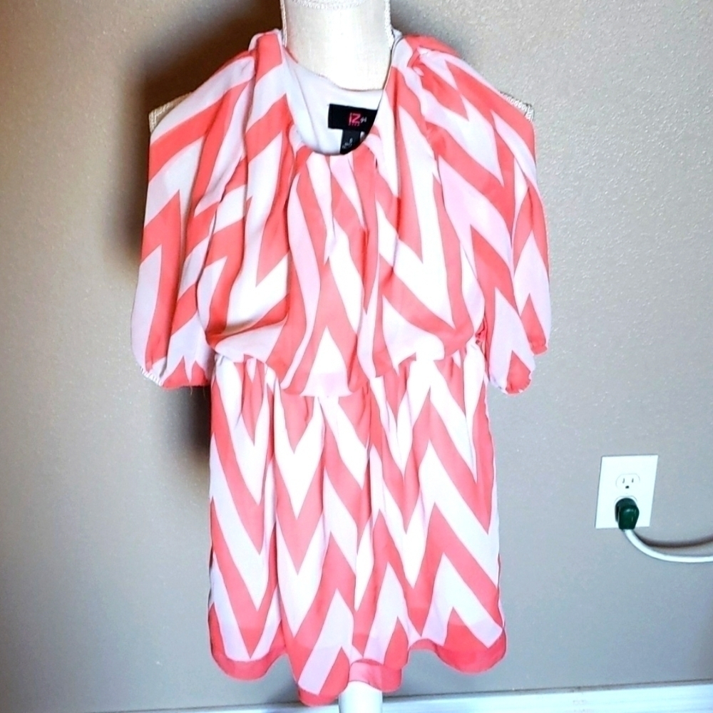 IZ Girl chevron print ruched waistline flowy midi dress